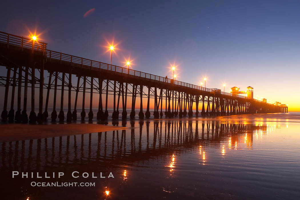 Oceanside Pier at dusk, sunset, night.  Oceanside. California, USA, natural history stock photograph, photo id 14647