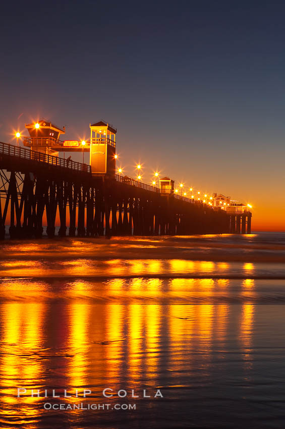 Oceanside Pier at dusk, sunset, night.  Oceanside. California, USA, natural history stock photograph, photo id 14633