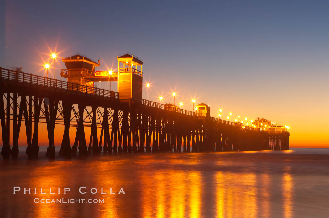 Oceanside Pier at dusk, sunset, night.  Oceanside. California, USA, natural history stock photograph, photo id 14641