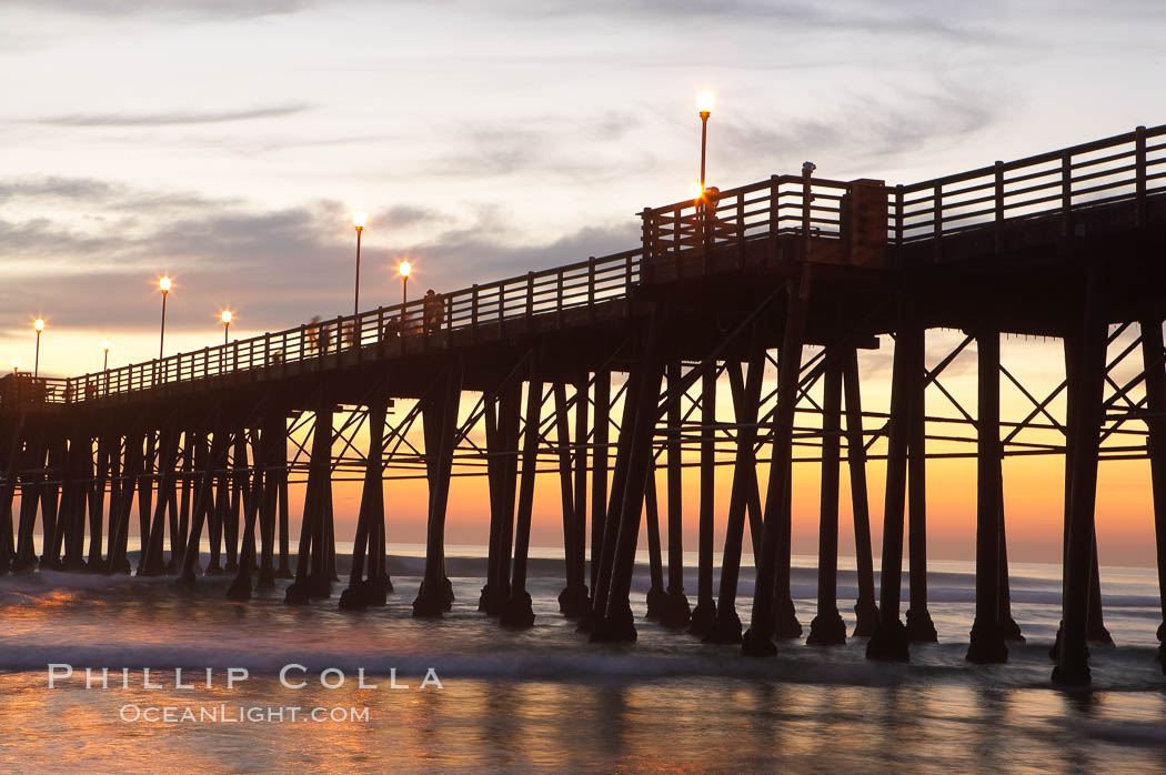 Oceanside Pier at dusk, sunset, night. California, USA, natural history stock photograph, photo id 14801