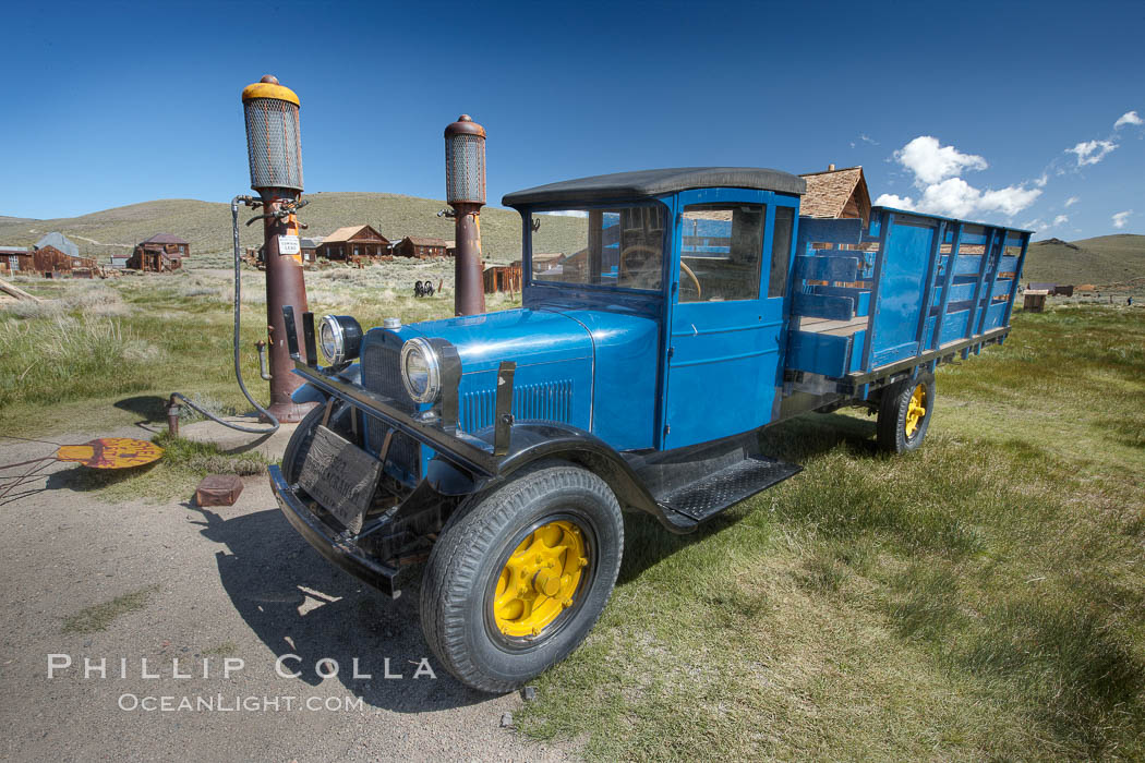 Old truck and gas station, in front of Boone Store and Warehouse, Main Street and Green Street. Bodie State Historical Park, California, USA, natural history stock photograph, photo id 23108