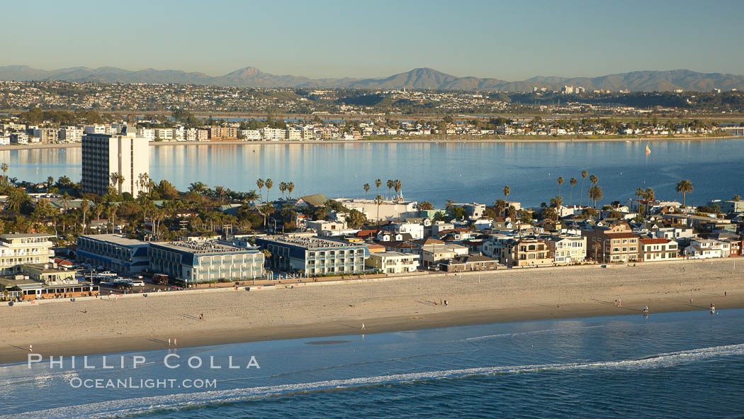 Pacific Beach, oceanfront homes and apartments, with Mission Bay behind. San Diego, California, USA, natural history stock photograph, photo id 22323