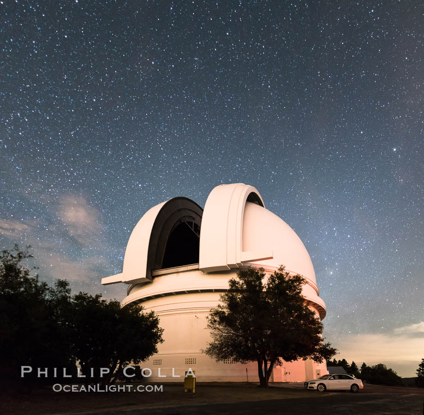 Palomar Observatory at night, under a sky of stars. Palomar Mountain, California, USA, natural history stock photograph, photo id 29337