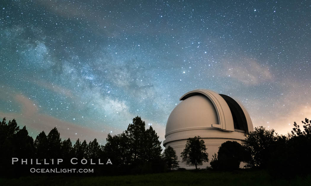 Palomar Observatory at Night under the Milky Way, Panoramic photograph. Palomar Mountain, California, USA, natural history stock photograph, photo id 29340