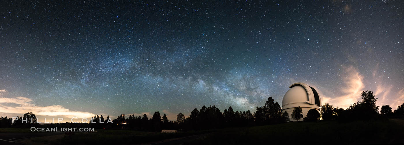 Palomar Observatory at Night under the Milky Way, Panoramic photograph. Palomar Mountain, California, USA, natural history stock photograph, photo id 29348