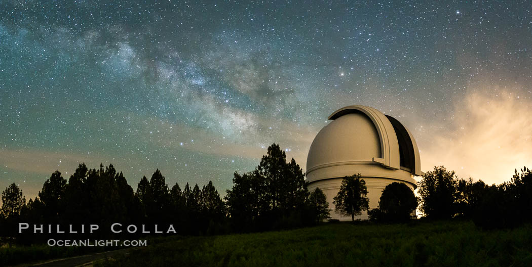 Palomar Observatory at Night under the Milky Way, Panoramic photograph. Palomar Mountain, California, USA, natural history stock photograph, photo id 29341