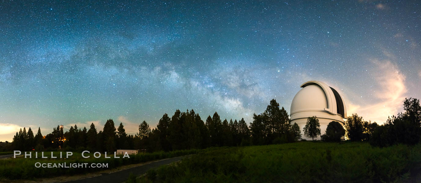 Palomar Observatory at Night under the Milky Way, Panoramic photograph. Palomar Mountain, California, USA, natural history stock photograph, photo id 29345