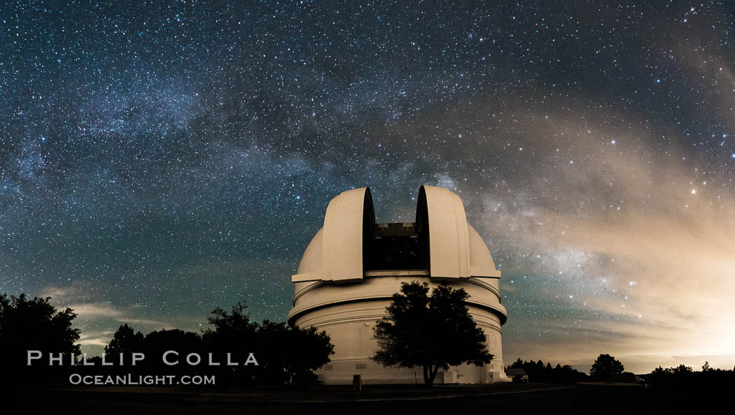 Palomar Observatory at Night under the Milky Way, Panoramic photograph. Palomar Mountain, California, USA, natural history stock photograph, photo id 29349