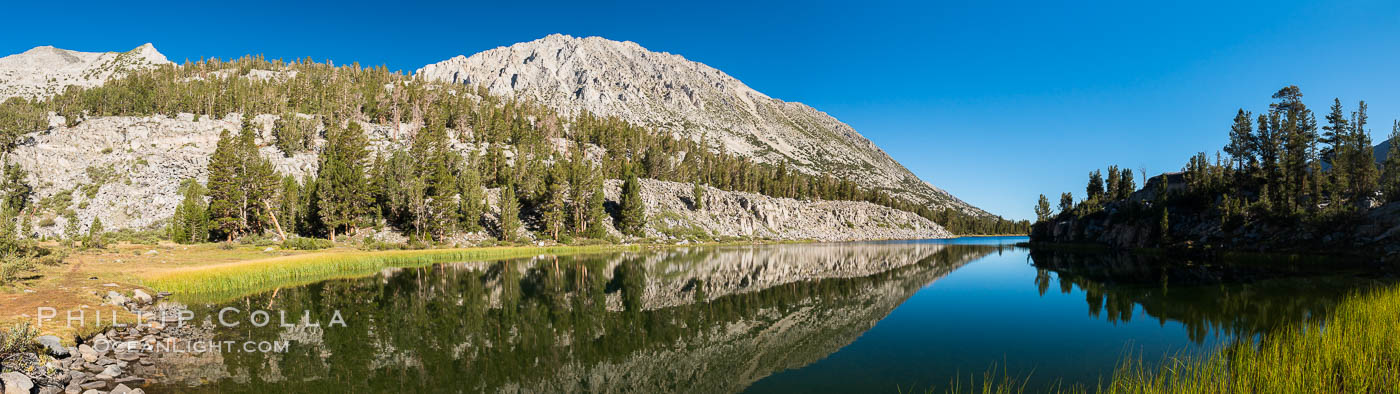 Panorama of Box Lake, morning, Little Lakes Valley, John Muir Wilderness, Inyo National Forest. Little Lakes Valley, Inyo National Forest, California, USA, natural history stock photograph, photo id 31178