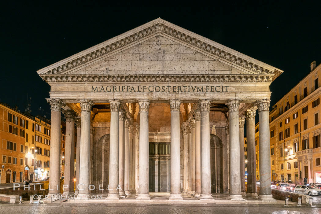 Pantheon at night, Rome. Italy, natural history stock photograph, photo id 35578