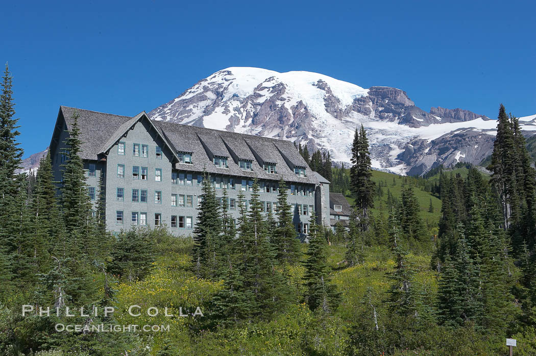 Paradise Inn.  The Paradise Inn, one of the grand old lodges of the National Park system, was completed in 1906. Paradise Park, summer. Mount Rainier National Park, Washington, USA, natural history stock photograph, photo id 13907