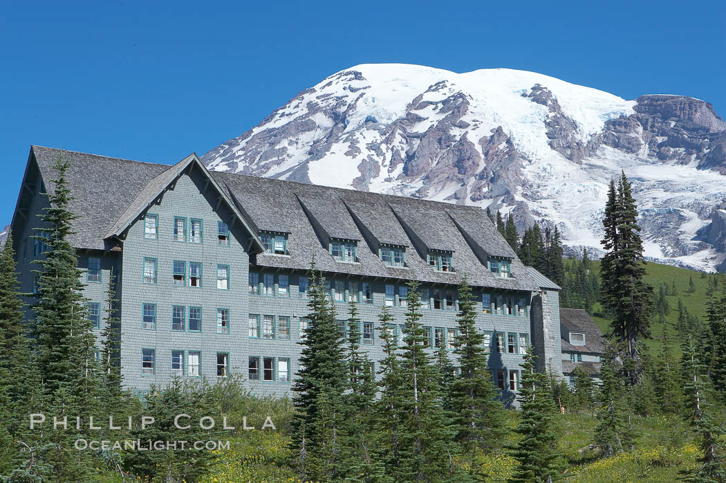 Paradise Inn.  The Paradise Inn, one of the grand old lodges of the National Park system, was completed in 1906. Paradise Park, summer. Mount Rainier National Park, Washington, USA, natural history stock photograph, photo id 13908
