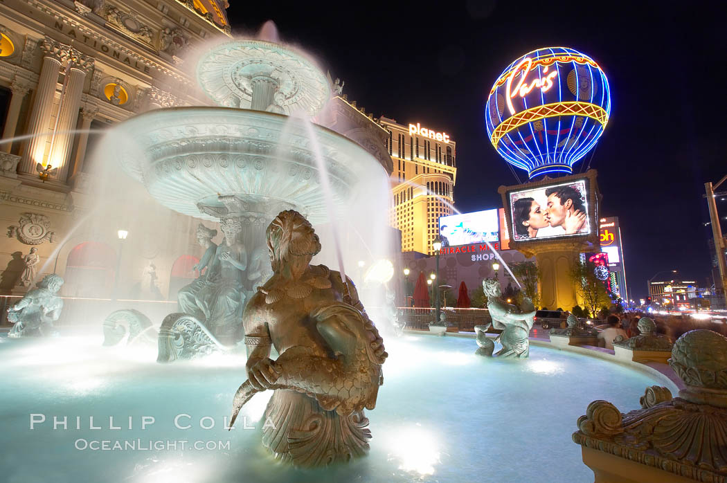 Fountain at night, Paris Hotel. Las Vegas, Nevada, USA, natural history stock photograph, photo id 20563