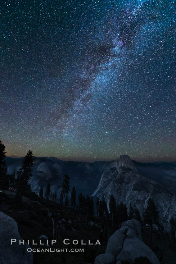 Perseid Meteor Shower and Milky Way, over Half Dome and Yosemite National Park. Glacier Point, California, USA, natural history stock photograph, photo id 28747