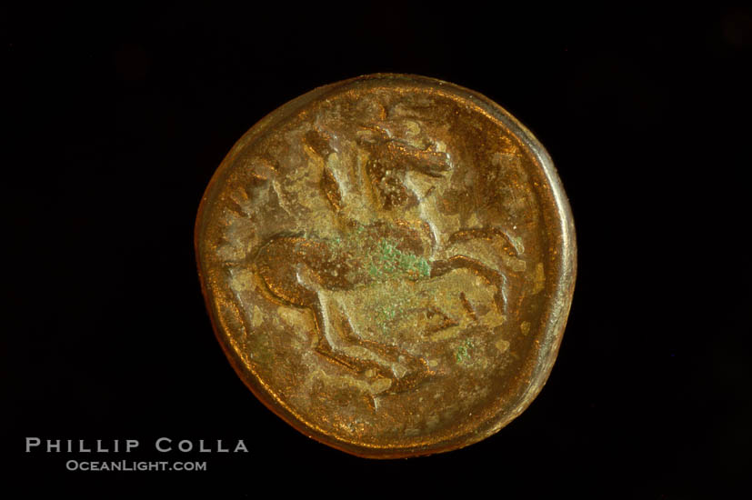 Philip II of Macedonia (359-336 B.C.), depicted on ancient Macedonian coin (bronze, denom/type: AE18)., natural history stock photograph, photo id 06743