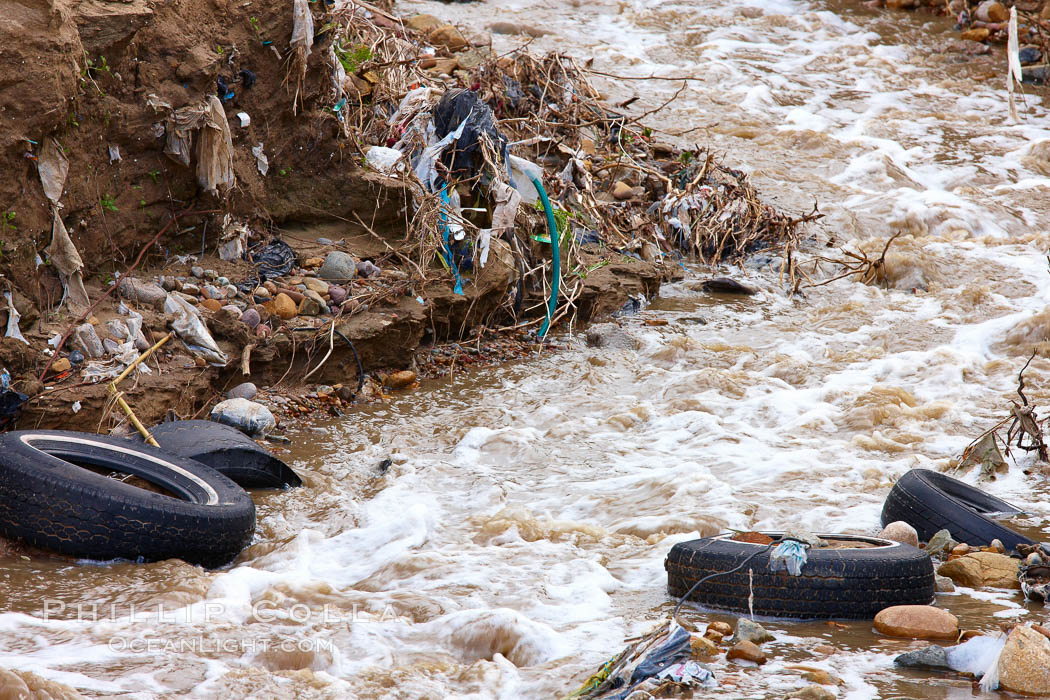 Pollution accumulates in the Tijuana River Valley following winter storms which flush the trash from Tijuana in Mexico across the border into the United States. Imperial Beach, San Diego, California, USA, natural history stock photograph, photo id 22557