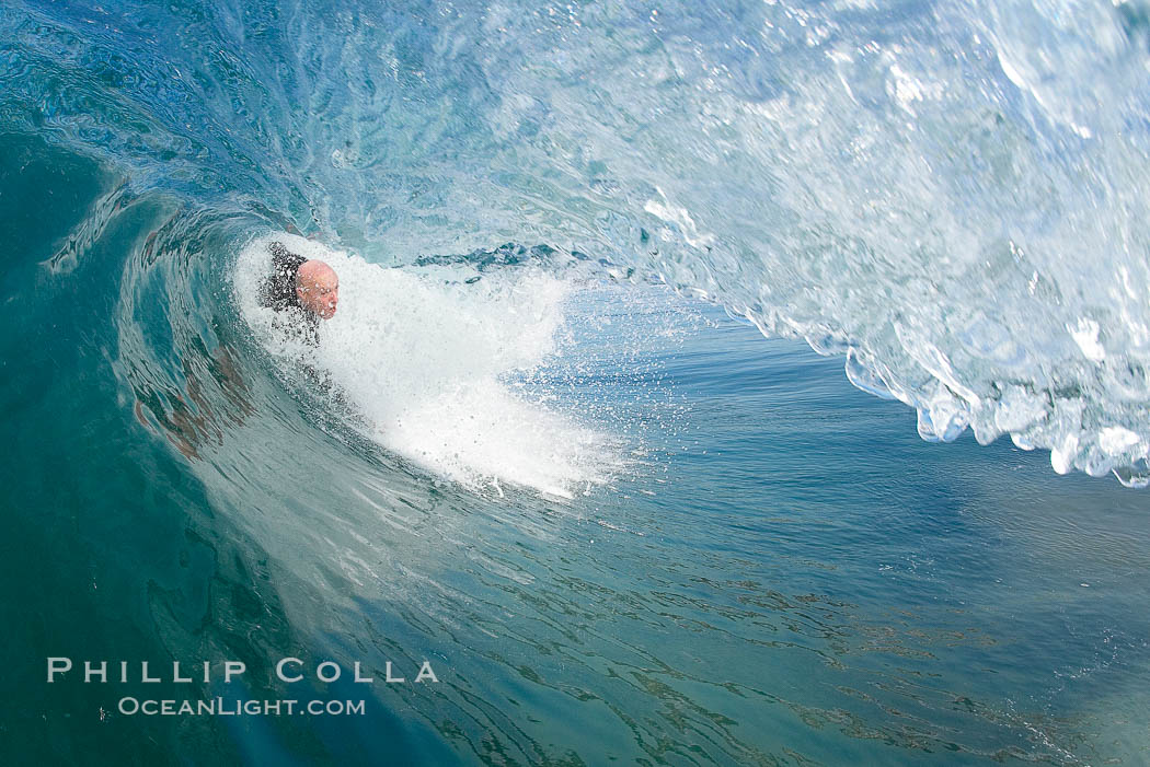 Bodysurfer Bob Davis, barreled, Ponto, South Carlsbad. California, USA, natural history stock photograph, photo id 17686