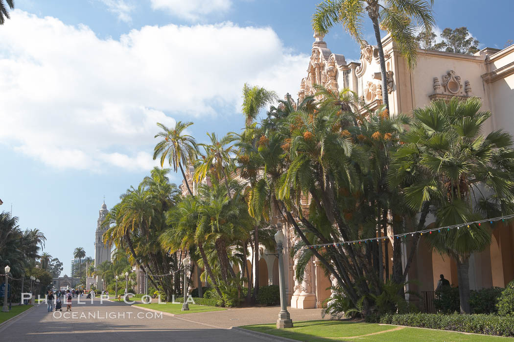 The Prado, or El Prado, the main east-west walkway through the heart of Balboa Park, is named for the Paseo del Prado in Madrid.  Balboa Park. San Diego, California, USA, natural history stock photograph, photo id 14604