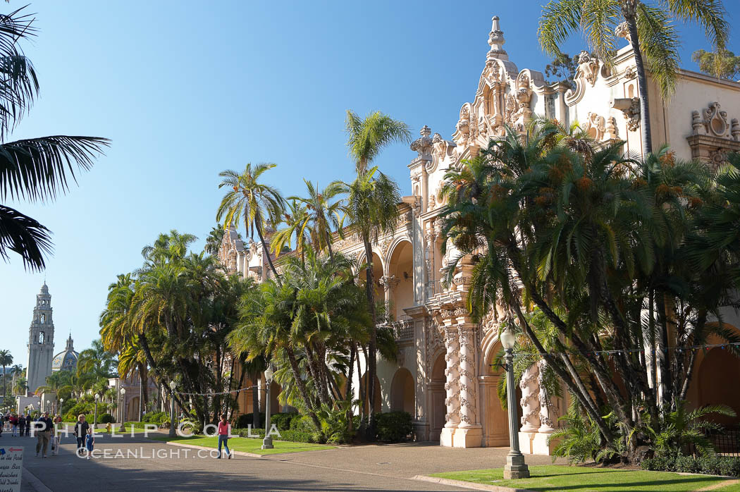 The Prado, or El Prado, the main east-west walkway through the heart of Balboa Park, is named for the Paseo del Prado in Madrid.  Balboa Park. San Diego, California, USA, natural history stock photograph, photo id 14605