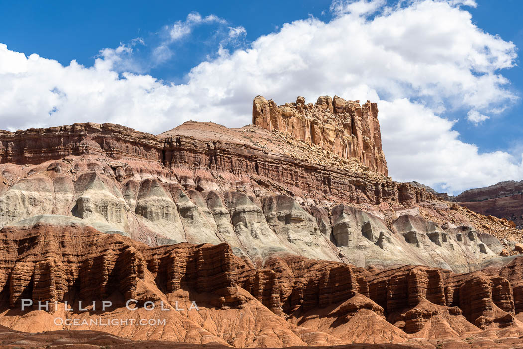 Red Rock cliffs and clouds, Capitol Reef National Park, Utah. USA, natural history stock photograph, photo id 37873