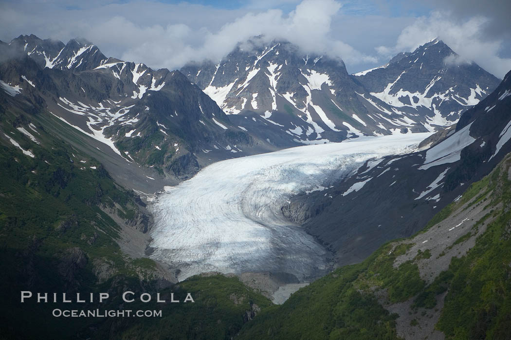Glacier and rocky peaks, Resurrection Mountains. Alaska, USA, natural history stock photograph, photo id 19059