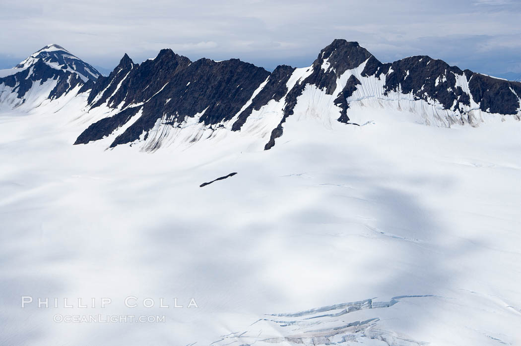 The Kenai Mountains rise above thick ice sheets and the Harding Icefield which is one of the largest icefields in Alaska and gives rise to over 30 glaciers. Kenai Fjords National Park, USA, natural history stock photograph, photo id 19045