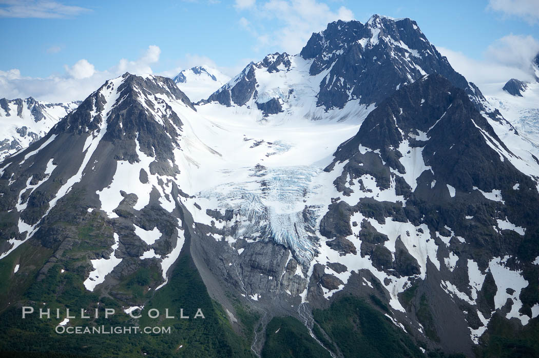 Glacier and rocky peaks, Resurrection Mountains. Alaska, USA, natural history stock photograph, photo id 19053