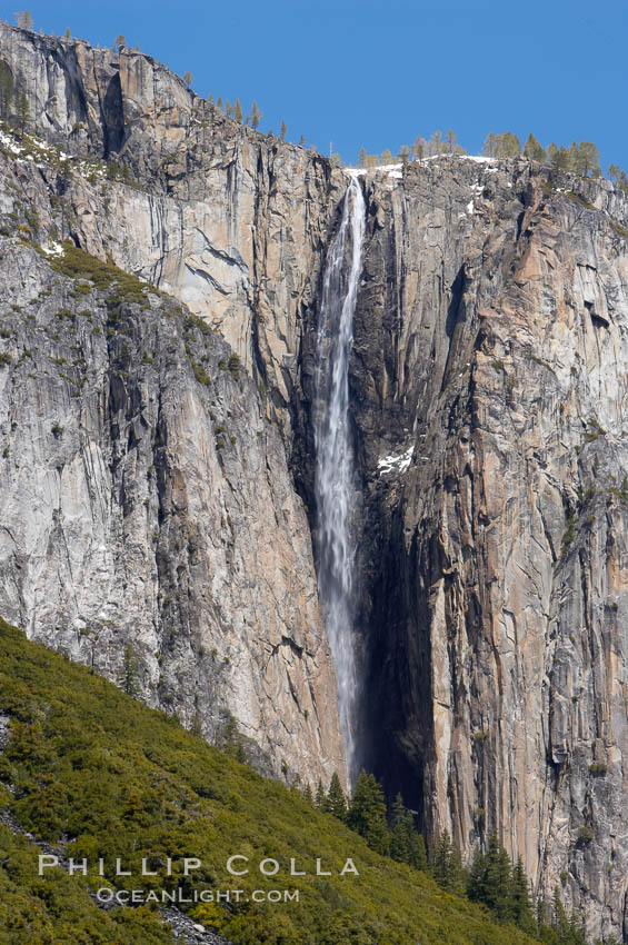 Ribbon Falls, on the west side of El Capitan, drops 1612 feet (530m).  Yosemite Valley. Yosemite National Park, California, USA, natural history stock photograph, photo id 16076
