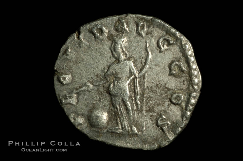 Roman emperor Clodius Albinus (193-197 A.D.), depicted on ancient Roman coin (silver, denom/type: Denarius)., natural history stock photograph, photo id 06571