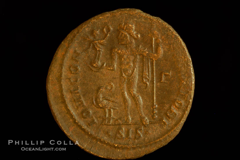 Roman emperor Constantine I (307-337 A.D.), depicted on ancient Roman coin (bronze, denom/type: Follis)., natural history stock photograph, photo id 06680
