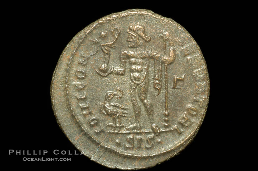 Roman emperor Constantine I (307-337 A.D.), depicted on ancient Roman coin (bronze, denom/type: Follis)., natural history stock photograph, photo id 06681