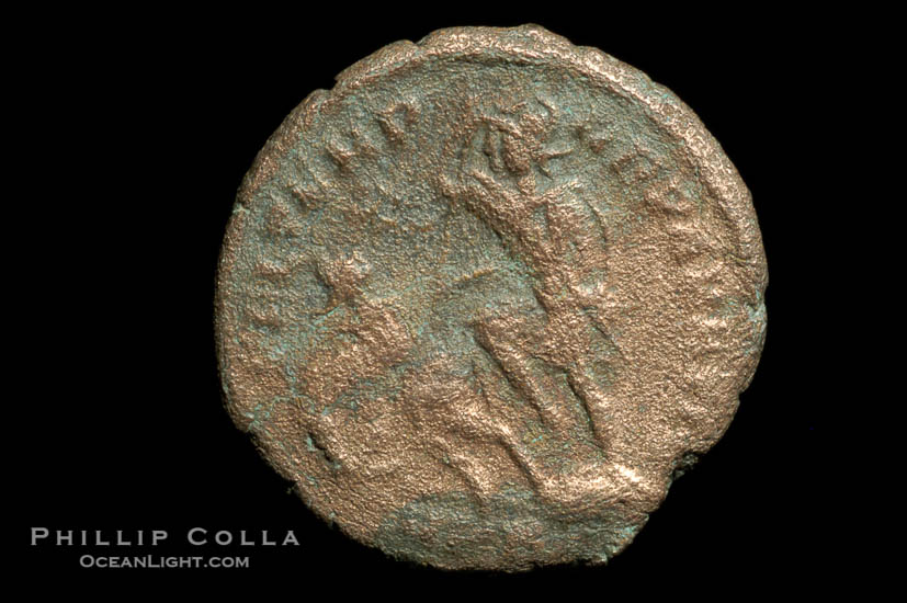 Roman emperor Constantius II (337-361 A.D.), depicted on ancient Roman coin (bronze, denom/type: Centenionalis)., natural history stock photograph, photo id 06851