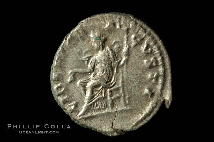 Roman emperor Elegabalus (218-222 A.D.), depicted on ancient Roman coin (silver, denom/type: Denarius) (Denarius, EF, Sea 2003. Obverse: IMP ANTONINVS PIVA AVG. Reverse: Liberty standing left.)., natural history stock photograph, photo id 06587
