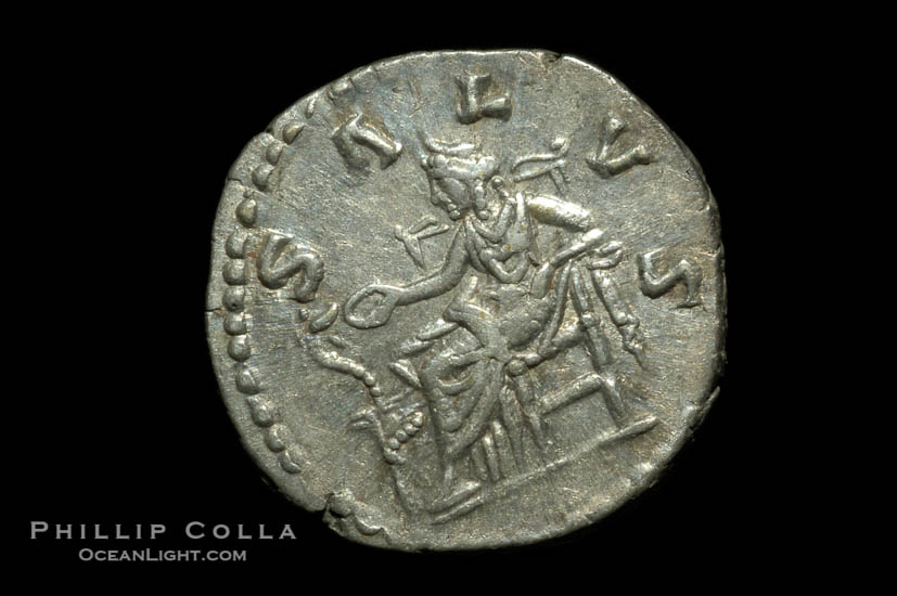 Roman emperor Faustina Junior (161-180 A.D.), depicted on ancient Roman coin (silver, denom/type: Denarius)., natural history stock photograph, photo id 06565