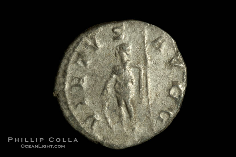 Roman emperor Gallienus (253-268 A.D.), depicted on ancient Roman coin (billion, denom/type: Antoninianus)., natural history stock photograph, photo id 06615