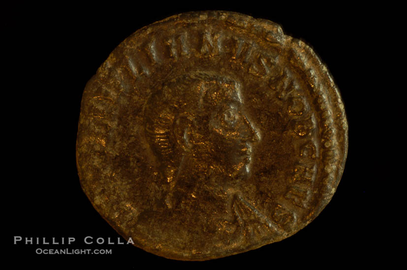 Roman emperor Julian II (355-363 A.D.), depicted on ancient Roman coin (bronze, denom/type: AE4) (Reverse: SPES REPVBLICE VM49; VB2.)., natural history stock photograph, photo id 06714