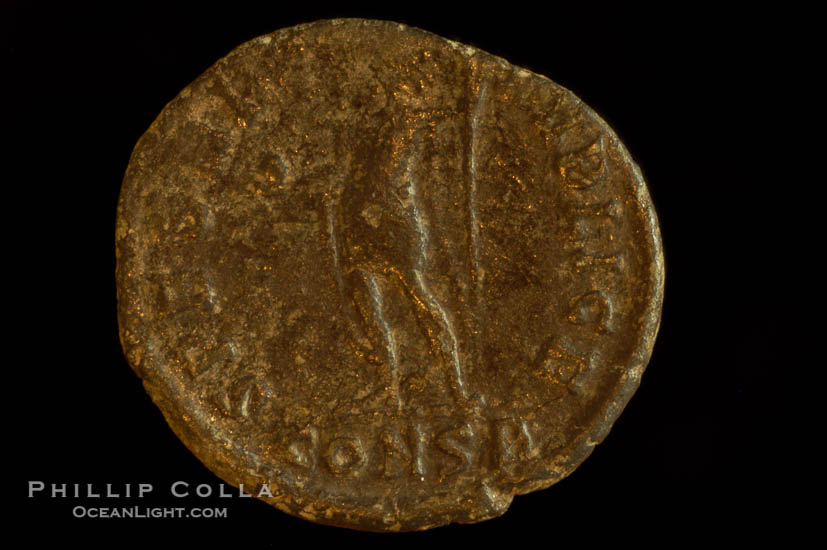 Roman emperor Julian II (355-363 A.D.), depicted on ancient Roman coin (bronze, denom/type: AE4) (Reverse: SPES REPVBLICE VM49; VB2.)., natural history stock photograph, photo id 06716
