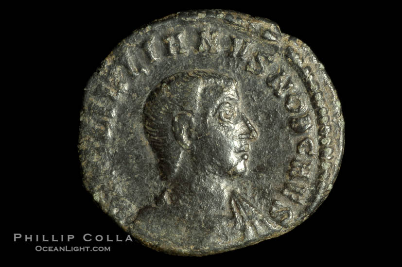 Roman emperor Julian II (355-363 A.D.), depicted on ancient Roman coin (bronze, denom/type: AE4) (Reverse: SPES REPVBLICE VM49; VB2.)., natural history stock photograph, photo id 06715