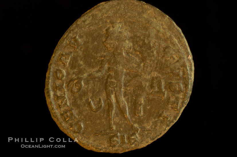Roman emperor Licinius I (307-324 A.D.), depicted on ancient Roman coin (bronze, denom/type: Follis)., natural history stock photograph, photo id 06672