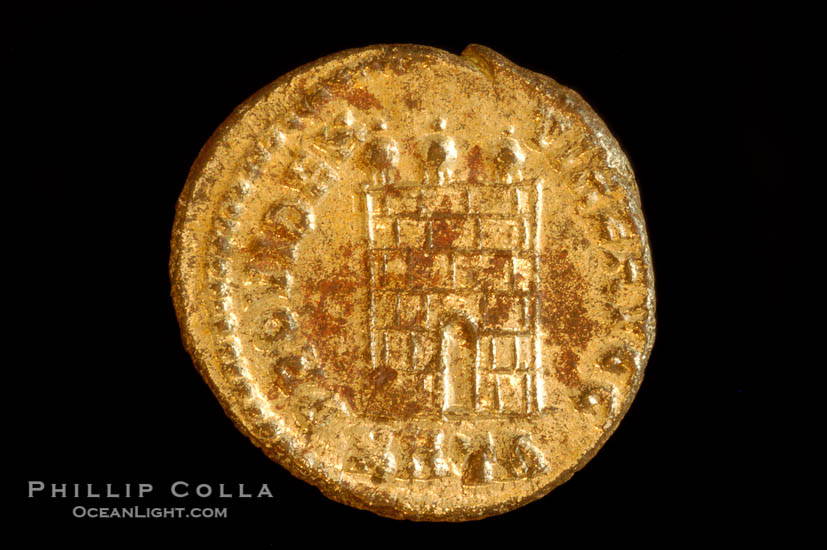 Roman emperor Licinius I (307-324 A.D.), depicted on ancient Roman coin (bronze, denom/type: Follis)., natural history stock photograph, photo id 06676