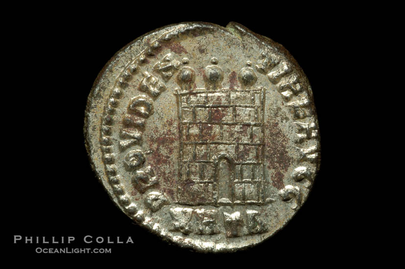 Roman emperor Licinius I (307-324 A.D.), depicted on ancient Roman coin (bronze, denom/type: Follis)., natural history stock photograph, photo id 06677