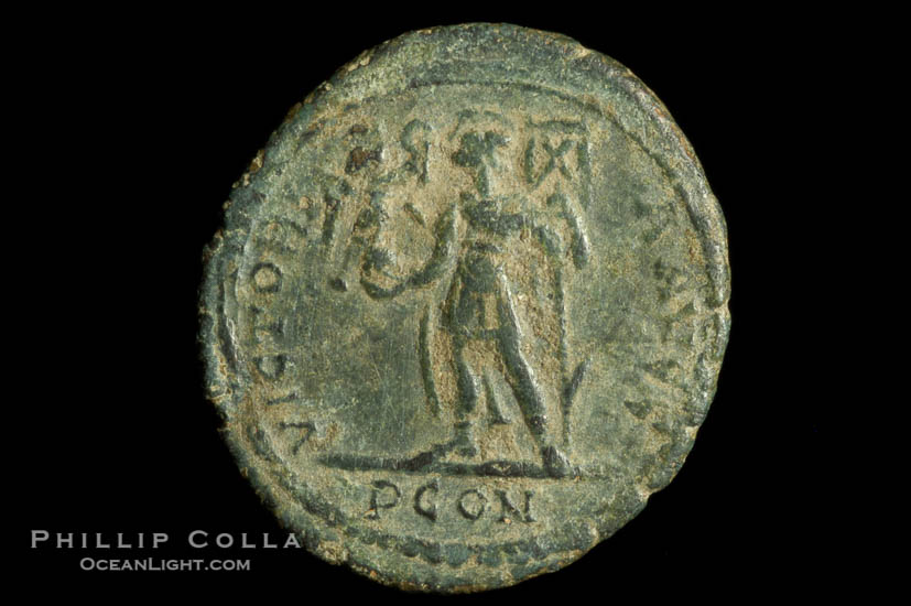 Roman emperor Magnus Maximus (383-388 A.D.), depicted on ancient Roman coin (bronze, denom/type: AE2)., natural history stock photograph, photo id 06733