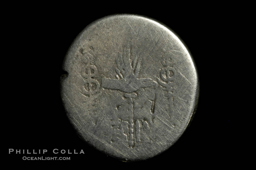 Roman emperor Marc Antony (32-31 B.C.), depicted on ancient Roman coin (silver, denom/type: Denarius) (AR , Denarius F. S 1504.)., natural history stock photograph, photo id 06521