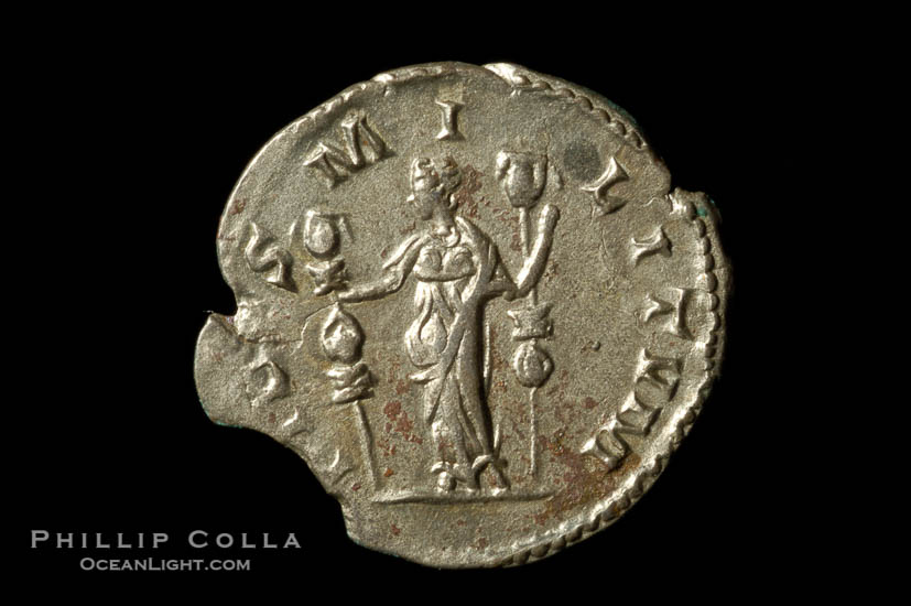 Roman emperor Postumus (259-267 A.D.), depicted on ancient Roman coin (billion, denom/type: Antoninianus)., natural history stock photograph, photo id 06619