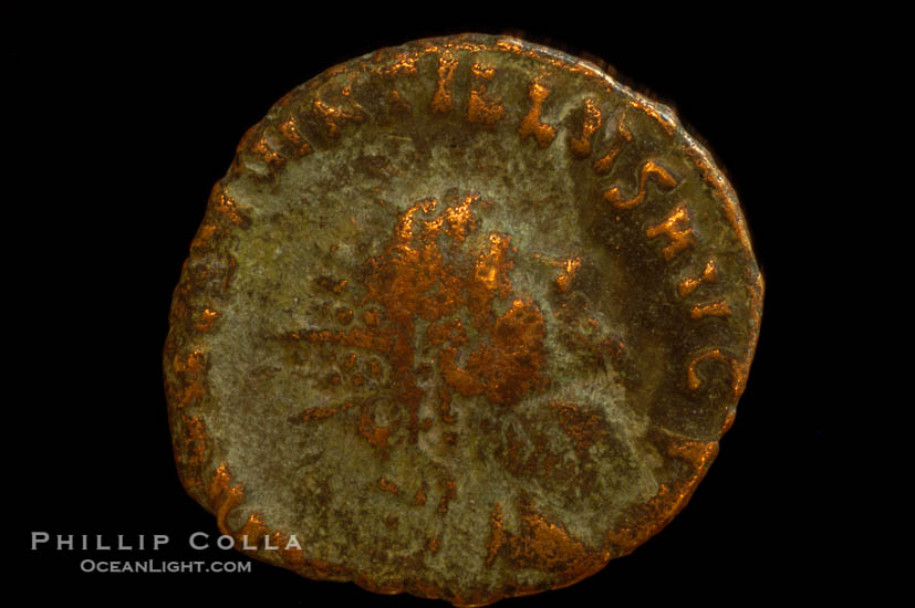 Roman emperor Quintillus (270 A.D.), depicted on ancient Roman coin (bronze, denom/type: Antoninianus)., natural history stock photograph, photo id 06822