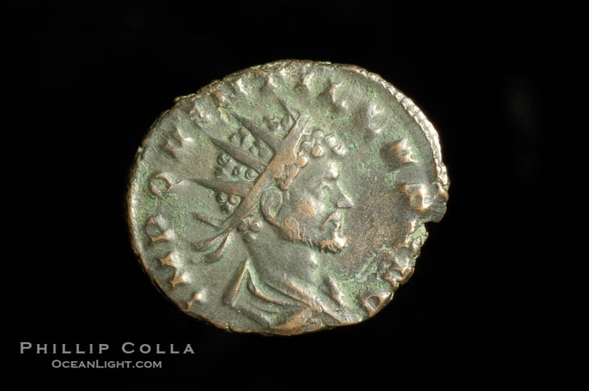 Roman emperor Quintillus (270 A.D.), depicted on ancient Roman coin (bronze, denom/type: Antoninianus)., natural history stock photograph, photo id 06628