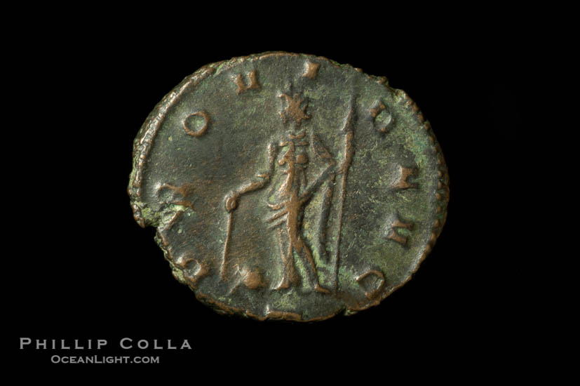 Roman emperor Quintillus (270 A.D.), depicted on ancient Roman coin (bronze, denom/type: Antoninianus)., natural history stock photograph, photo id 06631