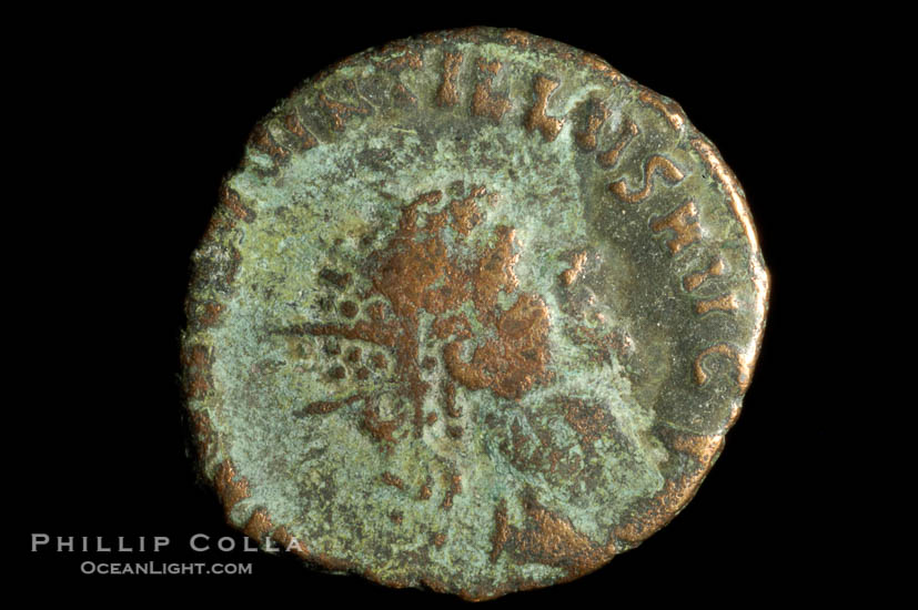 Roman emperor Quintillus (270 A.D.), depicted on ancient Roman coin (bronze, denom/type: Antoninianus)., natural history stock photograph, photo id 06823