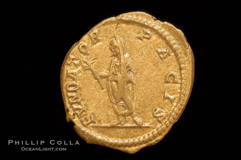 Roman emperor Sept. Severus (193-211 A.D.), depicted on ancient Roman coin (silver, denom/type: Denarius) (Denarius, 3.18g. Sear 1753v, RSC 203, RIC 160. Obverse: SEVERVS AVG PART MAX. Reverse: FVNDATOR PACIS)., natural history stock photograph, photo id 06574