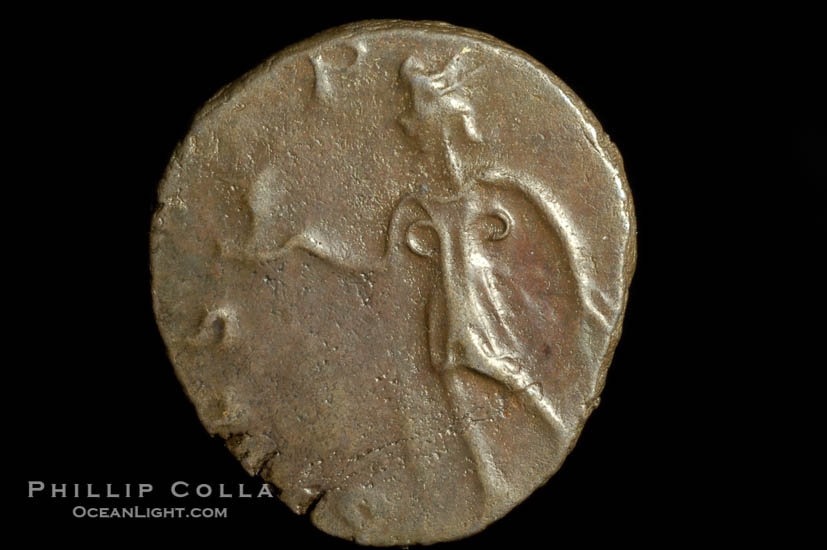 Roman emperor Tetricus II (273-274 A.D.), depicted on ancient Roman coin (bronze, denom/type: Antoninianus)., natural history stock photograph, photo id 06635